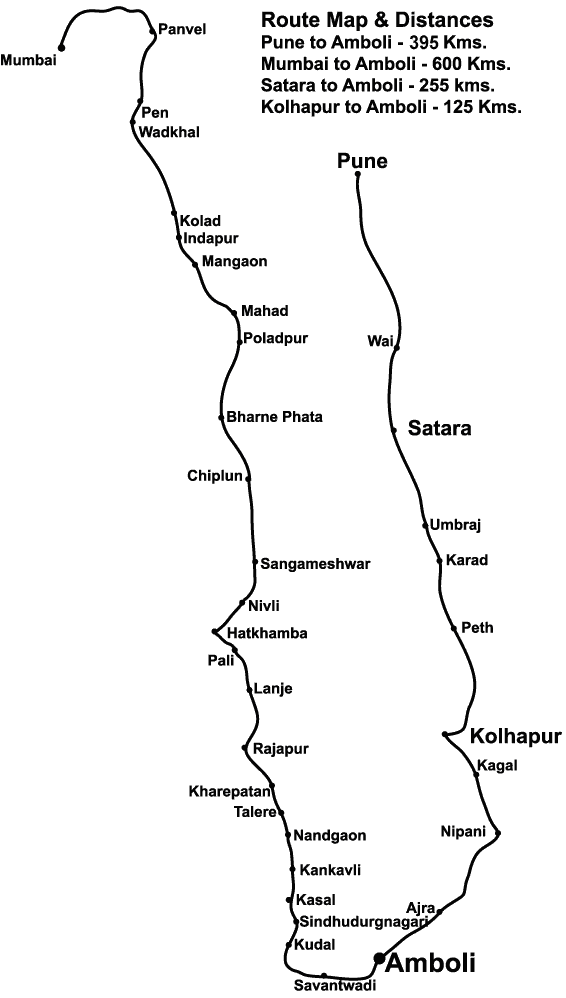 Amboli - Savantwadi - Vengurla - Terekhol Road Map